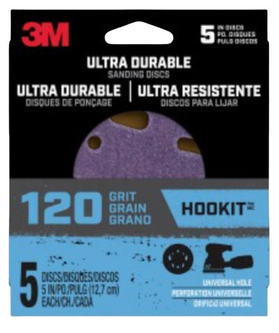 3M 27259 Power Sanding Disc, 5 in Dia, 120 Grit, Medium, 5-Hole, 8-Hole, Ceramic Abrasive
