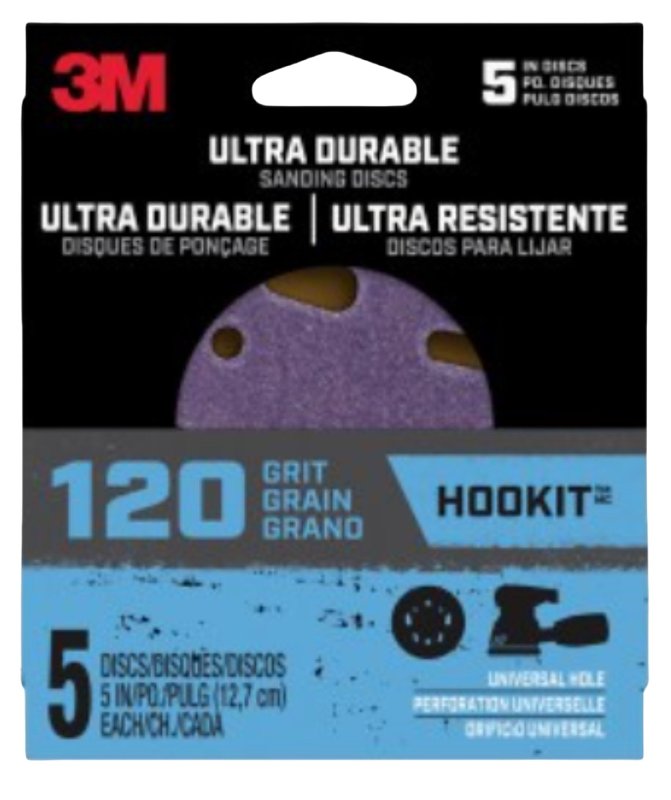 3M 27259 Power Sanding Disc, 5 in Dia, 120 Grit, Medium, 5-Hole, 8-Hole, Ceramic Abrasive