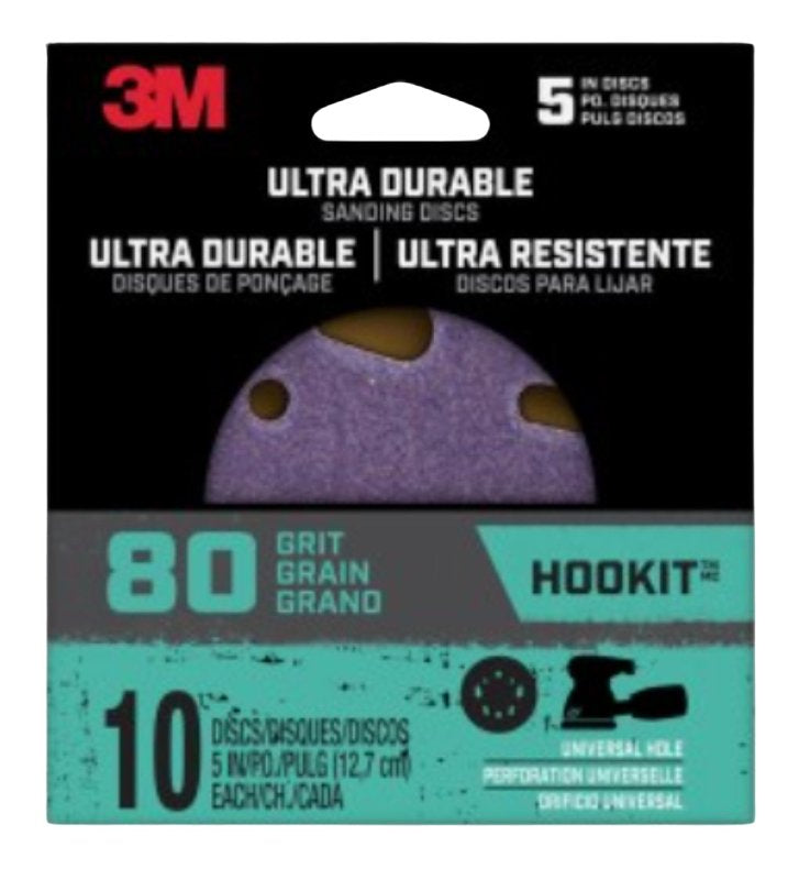 3M 27314 Power Sanding Disc, 5 in Dia, 80 Grit, Coarse, Ceramic Abrasive, 5-Hole, 8-Hole