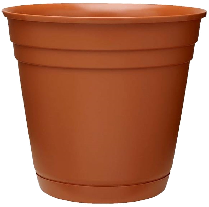 Southern Patio RN0612TC Planter with Saucer, 6 in Dia, Round, Poly Resin, Terracotta, Matte