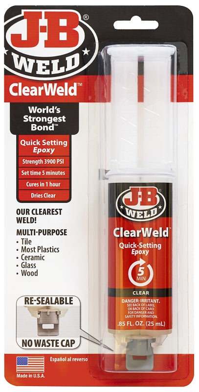 J-B Weld 50112 Epoxy Adhesive, Clear, Liquid, 25 mL Syringe