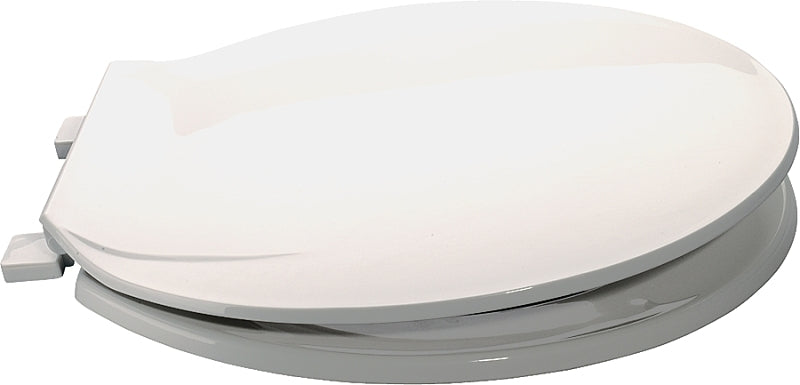 ProSource Toilet Seat, Round, Plastic, White, Plastic Hinge Hinge
