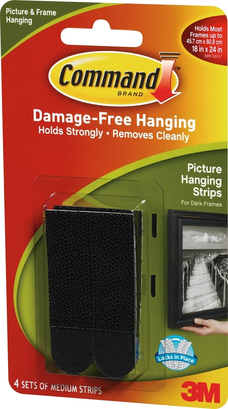 Command 17201BLK Picture Hanging Strip, 12 lb, Foam, Black