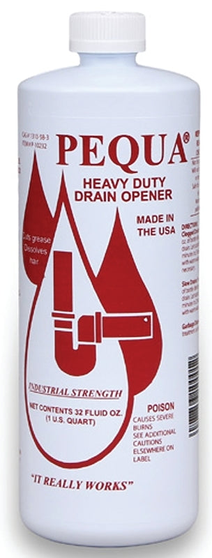 Pequa Drain Opener, Liquid, Clear, Odorless, 1 qt Bottle