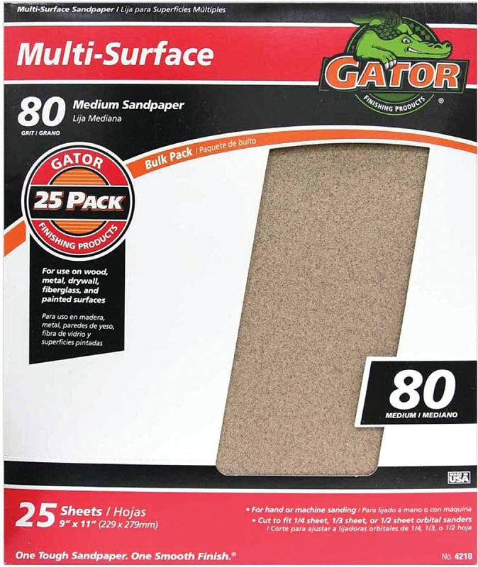 Gator 3265 Sanding Sheet, 11 in L, 9 in W, Aluminum Oxide Abrasive, 80 Grit, Medium