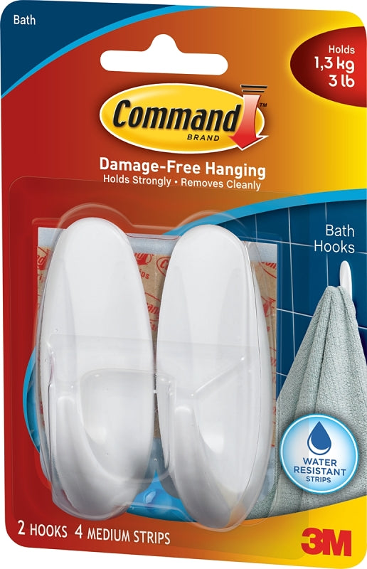 Command 17081B Designer Hook, 3-1/8 in L x 1-1/8 in W x 1-1/8 in H Dimensions, 5/8 in Opening, 3 lb, 2-Hook, Plastic