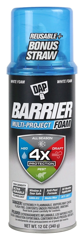 DAP Barrier Multi-Project Foam Sealant, White, 4 hr Functional Cure, 20 to 120 deg F, 12 oz Aerosol Can