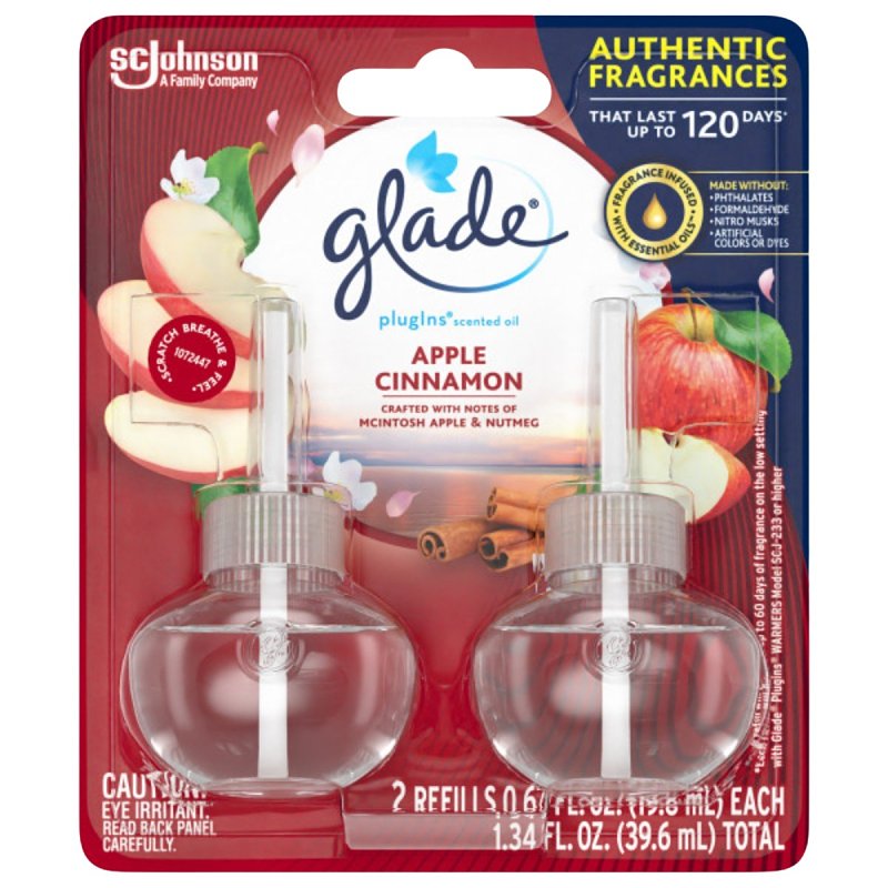 Glade PlugIns 13074 Scented Oil Refill, 0.67 oz Pack, Apple Cinnamon, 30 days-Day Freshness