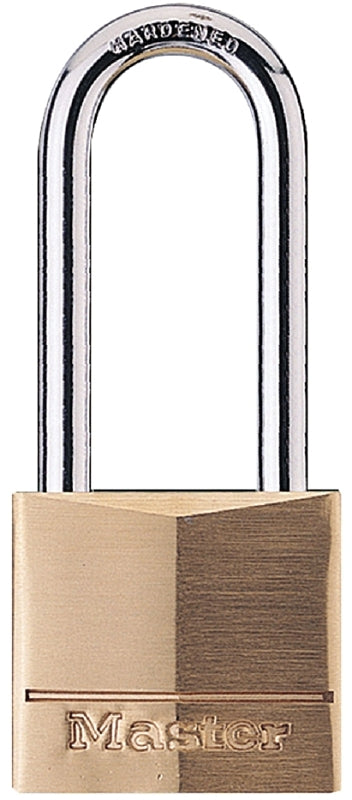 Master Lock Padlock, Keyed Different Key, 1/4 in Dia Shackle, 2 in H Shackle, Steel Shackle, Solid Brass Body