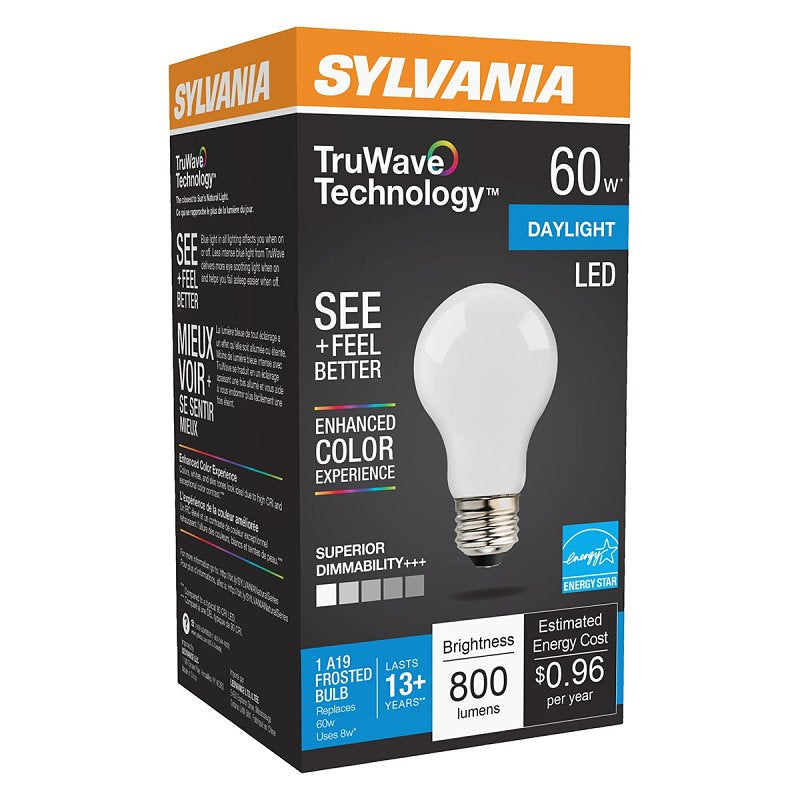 Sylvania LED Bulb, General Purpose, 8 W, A19 Lamp, E26 Lamp Base, Dimmable, Daylight, 5000 K Color Temp