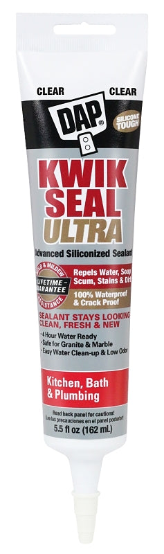DAP Siliconized Sealant, Clear, 0 to 170 deg F, 5.5 oz Tube