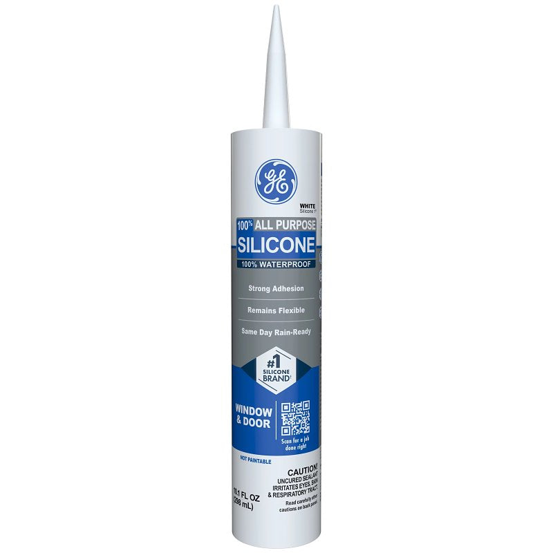 GE Silicone 1 All Purpose Sealant, White, 24 hr Curing, 10.1 fl-oz Cartridge
