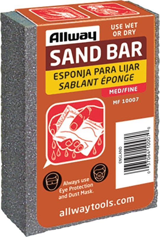 ALLWAY MF Sand Bar, 4 in L, 2-1/2 in W, Fine, Medium, Aluminum Oxide Abrasive