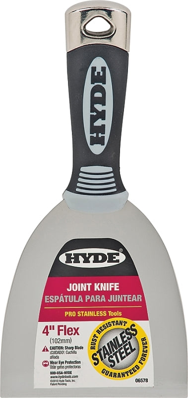 Hyde Pro Stainless 06578 Joint Knife, 4 in W Blade, 4 in L Blade, Stainless Steel Blade, Flexible Blade, Plastic Handle