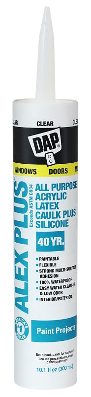 DAP Caulk, Clear, -20 to 180 deg F, 10.1 fl-oz Cartridge