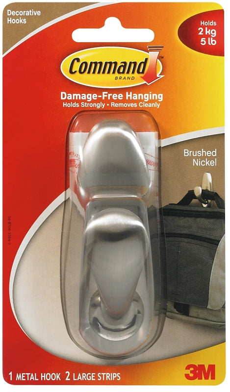 Command Forever Classic Series FC13-BN Decorative Hook, 5 lb, 1 -Hook, Metal, Brushed Nickel