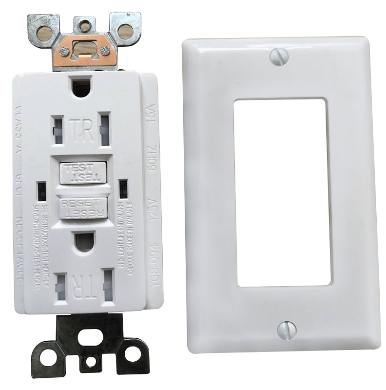 Genmax Self-Test GFCI Receptacle/Outlet, 15 A, White