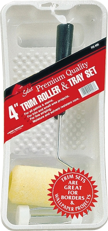 Linzer RS400 Roller and Tray Set, Mini Size, Plastic, Includes: (1) 3/8 in Roller Cover and (1) 4 in Plastic Tray