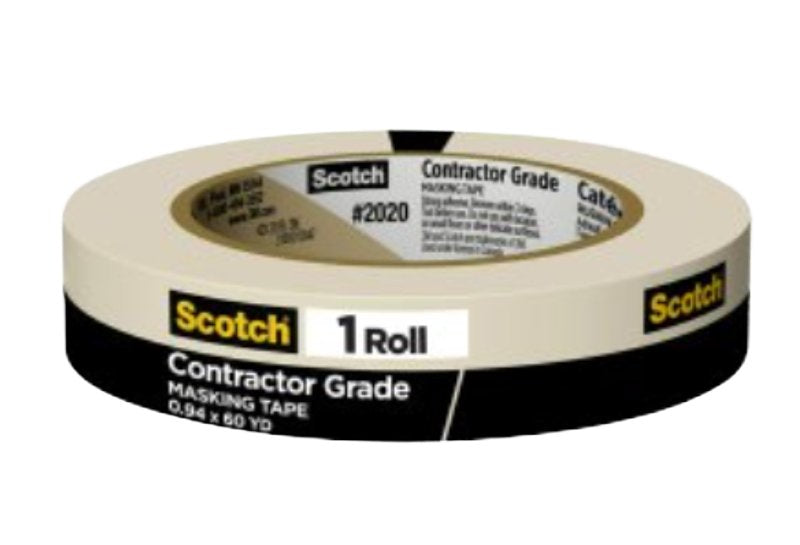 Scotch 2020-24U-F Masking Tape, 55 m L, 24 mm W, 0.0052 in Thick, Rubber Backing, Tan