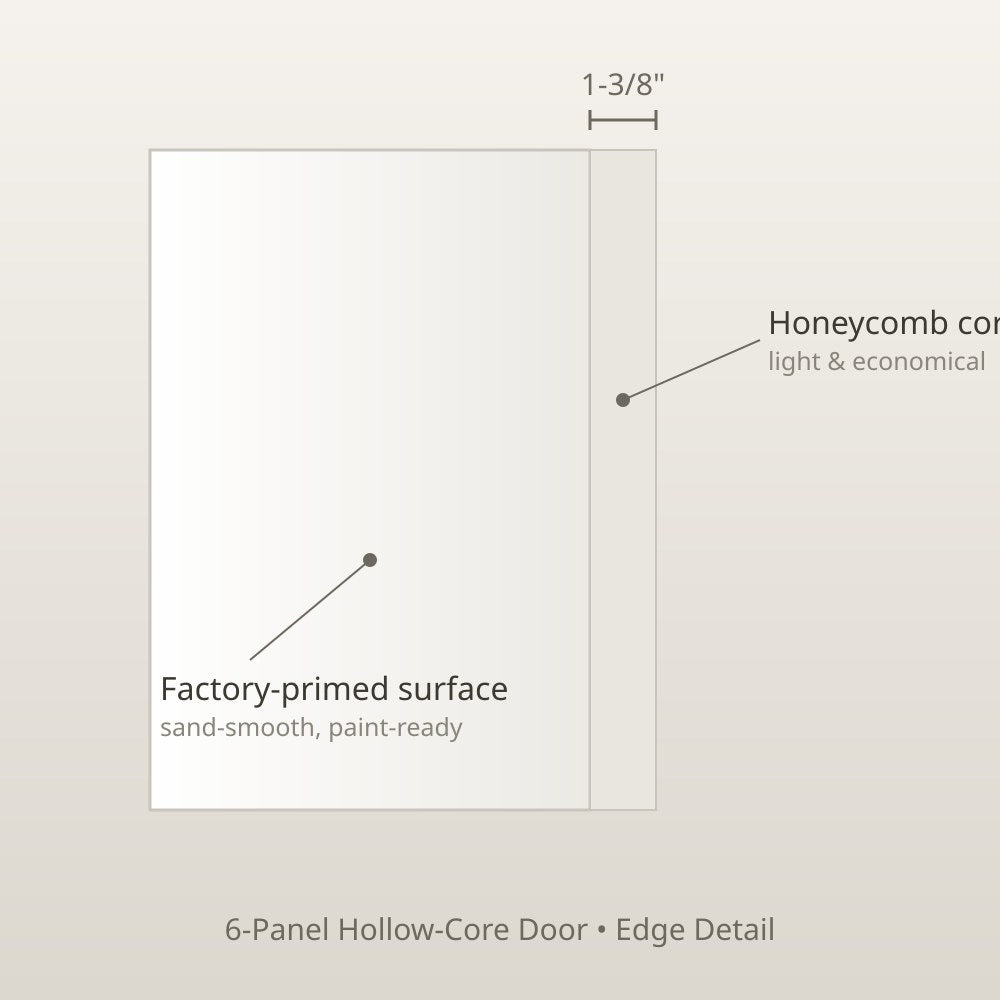 6-panel hollow-core door edge detail - 1-3/8 inch thick, factory primed