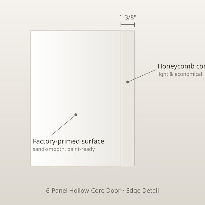 6-panel hollow-core door edge detail - 1-3/8 inch thick, factory primed