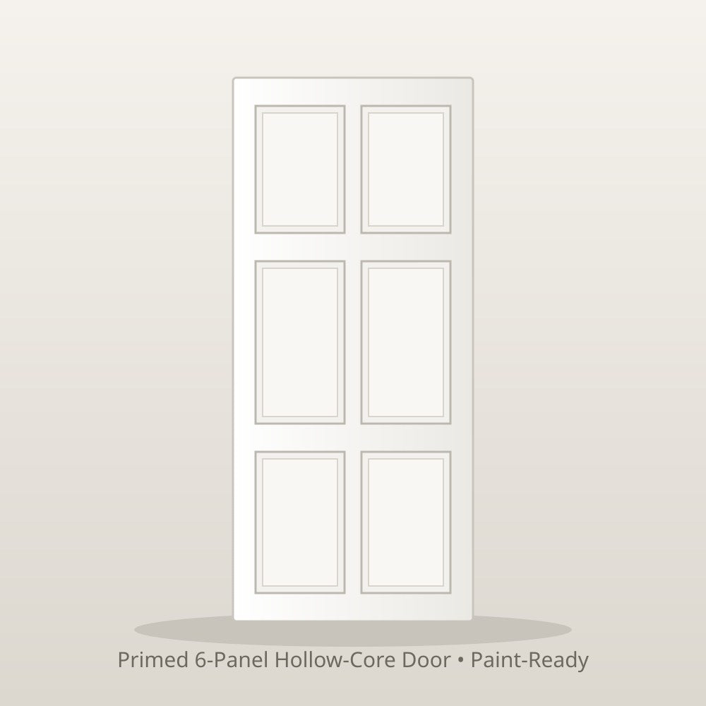 Primed 6-panel hollow-core interior door slab, white - same-day delivery NYC
