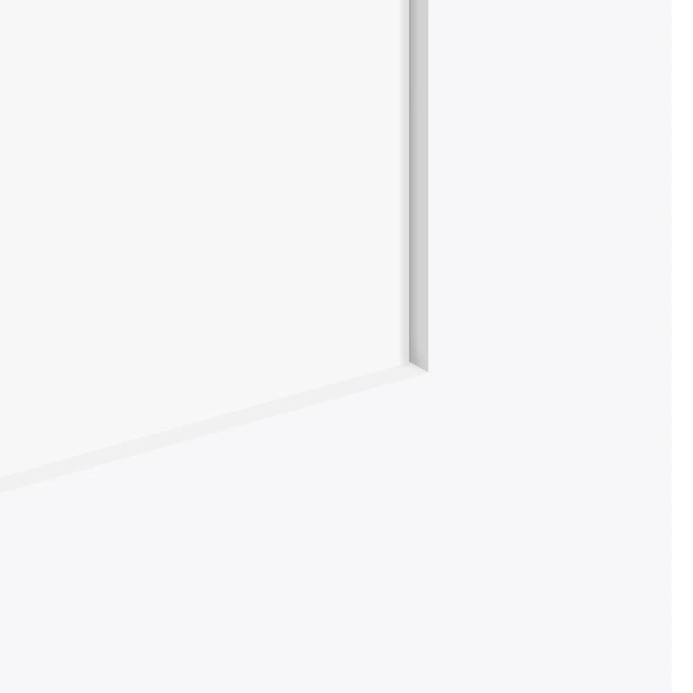 Shaker door recessed panel edge detail — smooth primed white finish
