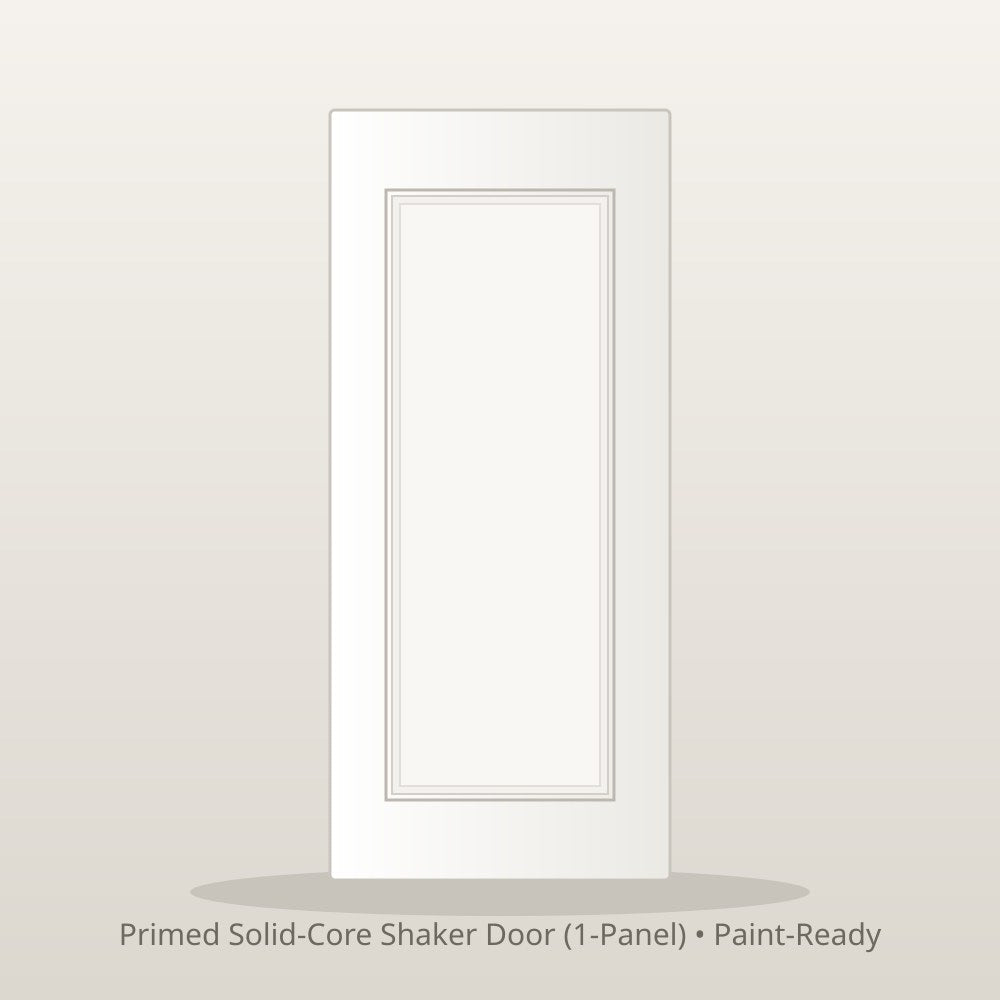 Primed solid-core 1-panel Shaker interior door slab, white, paint-ready - same-day delivery NYC