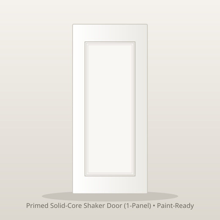 Primed solid-core 1-panel Shaker interior door slab, white, paint-ready - same-day delivery NYC