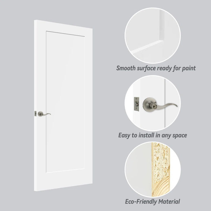 Primed 1-panel solid Shaker interior door — smooth paint-ready surface, easy install, solid core